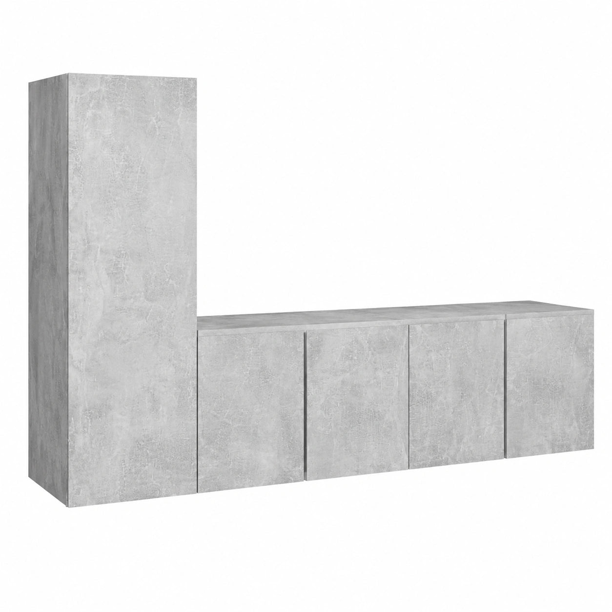 Moderner TV-Schrank-Set aus Beton-Grauem Holzfaserstoff, 3-teilig