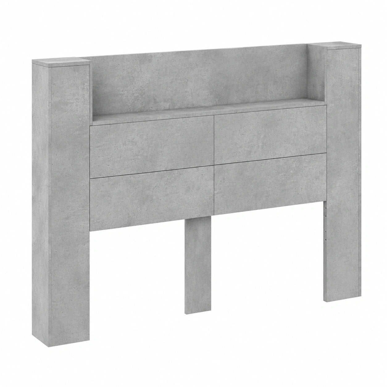 Moderner Kopfteil-Schrank mit LED und USB-Anschluss, Beton-Optik, 140x16,5x103,5 cm