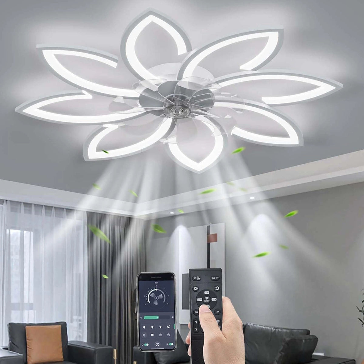 YUNZI Deckenventilator, Fernbedienung, Weiß