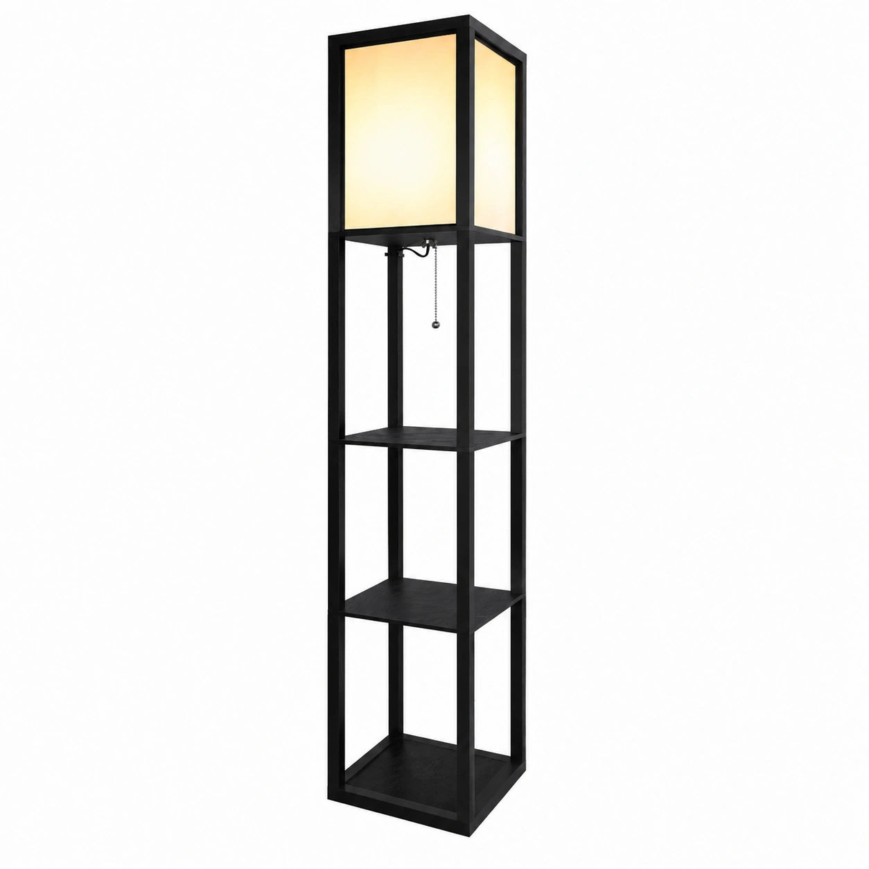 Holz-Stehlampe mit Regal, 3 Farbmodi 3000-5000K, Retro Beleuchtung für Wohnzimmer, Schlafzimmer und Büro
