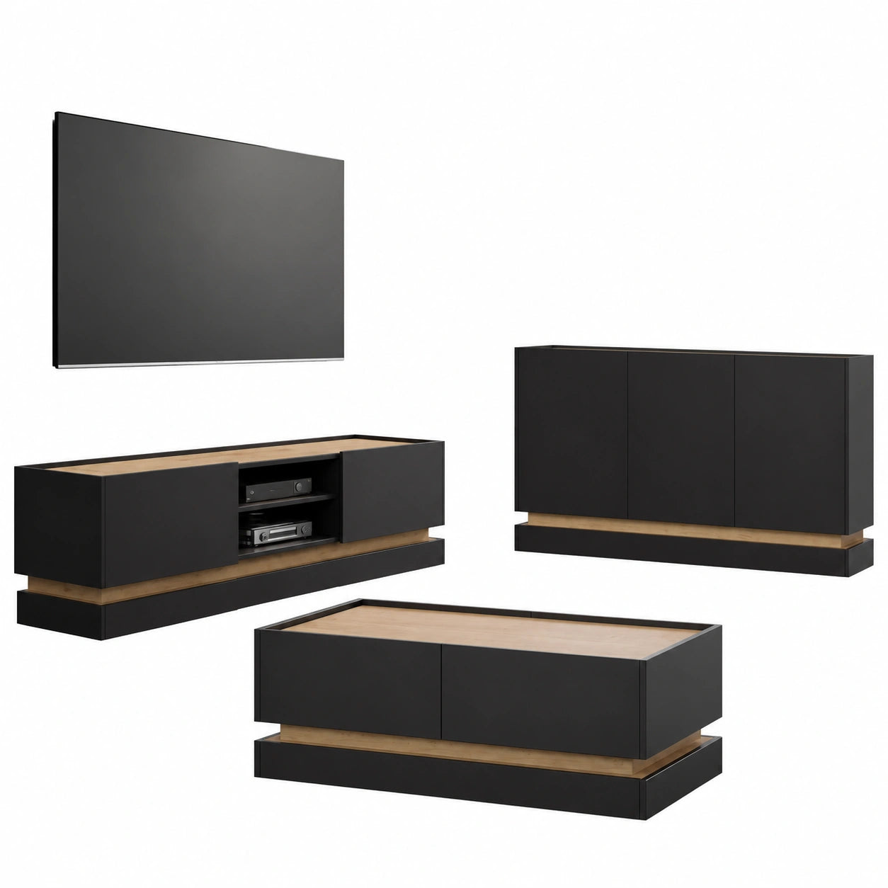 Moderne Wohnzimmermöbel Set Zarpant I in Schwarz und Eiche Cremona