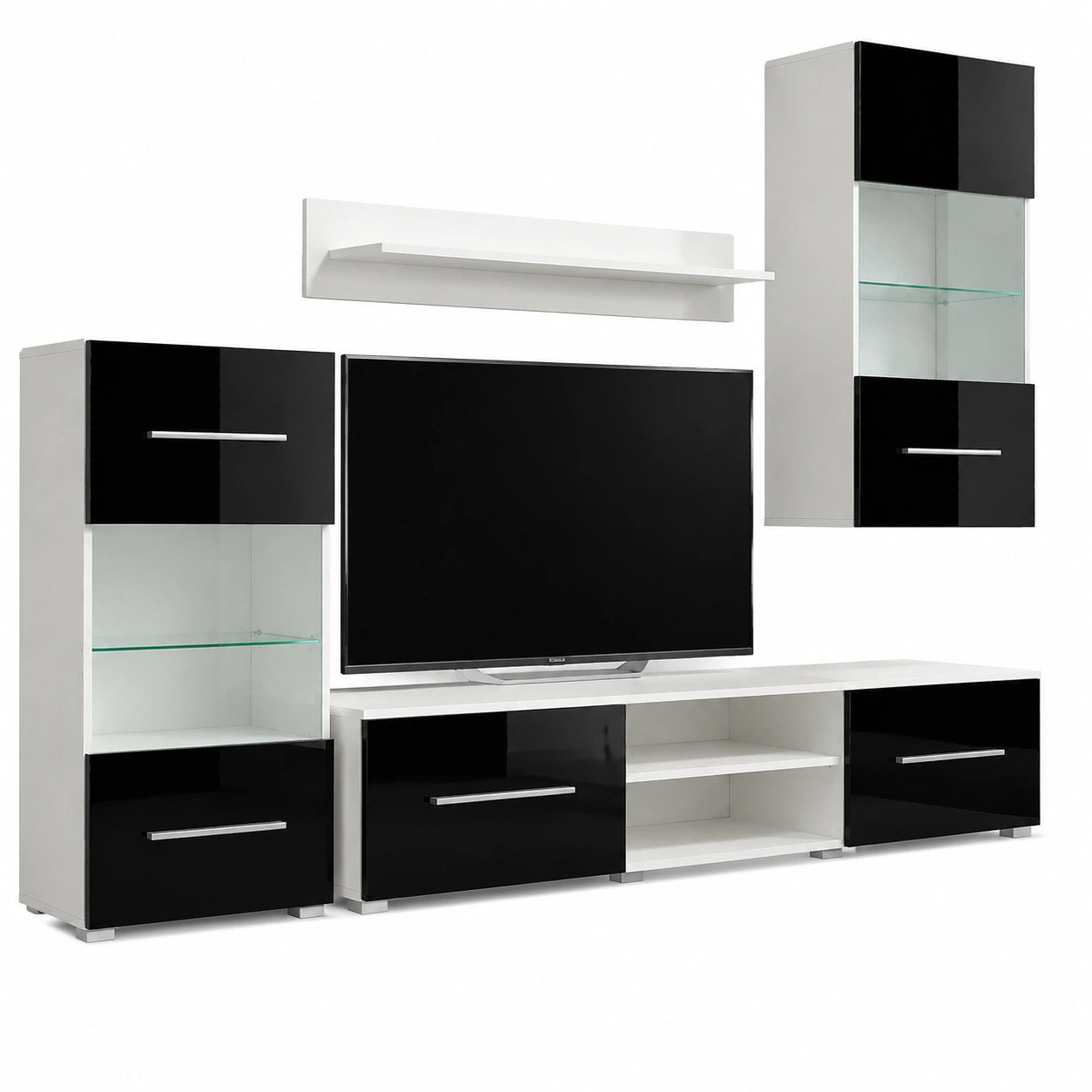 Hommdiy Moderne Wohnwand in Schwarz mit LED-Beleuchtung, Set aus 5 Teilen