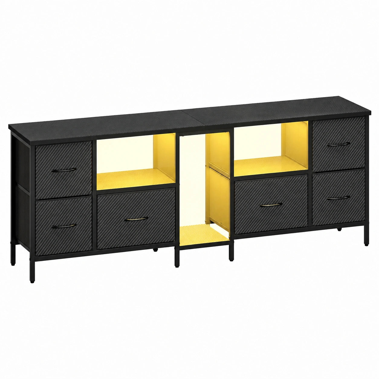 Moderner TV-Schrank mit LED-Beleuchtung und Stoffschubladen, 160 cm, für Fernseher bis 75 Zoll, Schwarz
