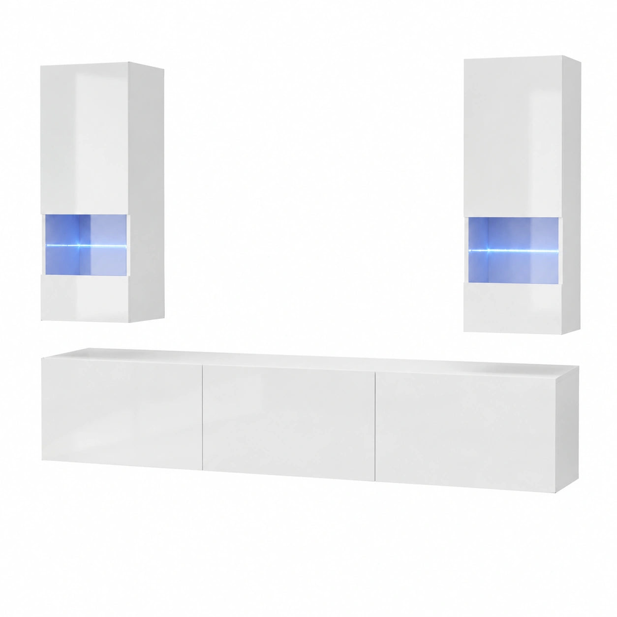 Moderne Wohnzimmermöbel mit LED-Beleuchtung, 16 Farben, Hängeschrank und TV-Schrank