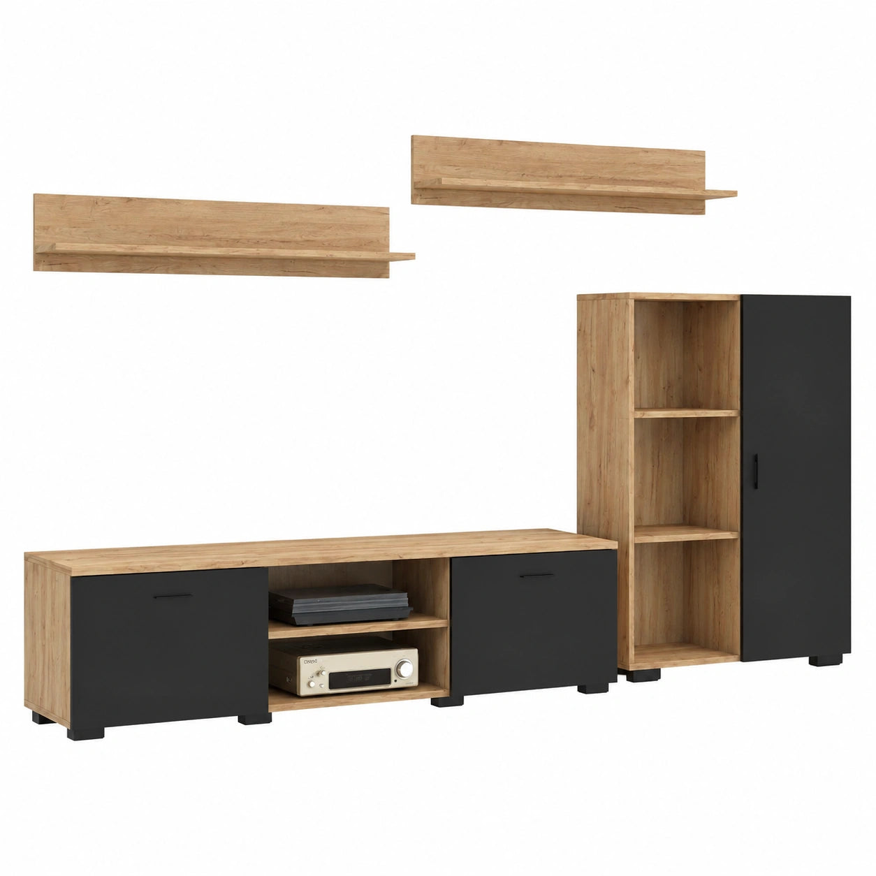 Moderner Wohnwand-Set Chopin 4-teilig in Artisan Eiche und Schwarz
