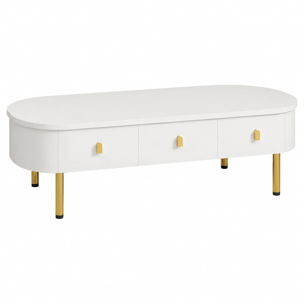 Luxus Wohnzimmermöbel Set, Modernes TV-Schrank-Couchtisch-Design in Weiß mit Goldakzenten und Schubladen