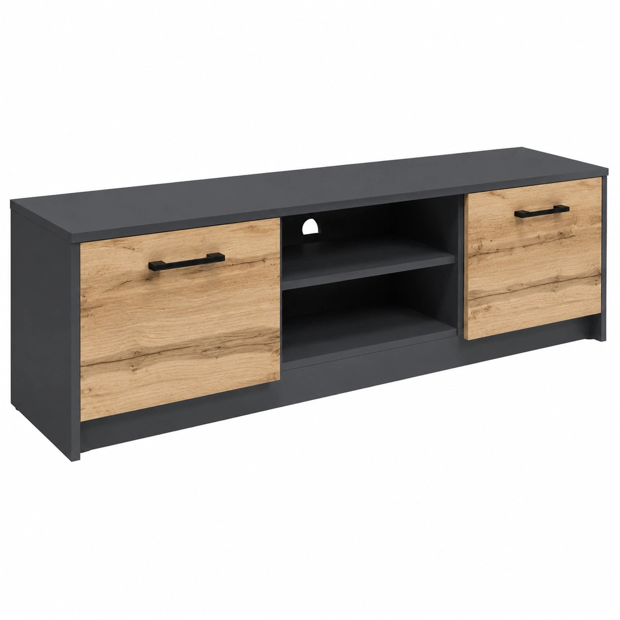 MATKAM TV-Schrank 120 cm, Anthrazit Grau-Wotan Eiche, 2 Türen und Regal