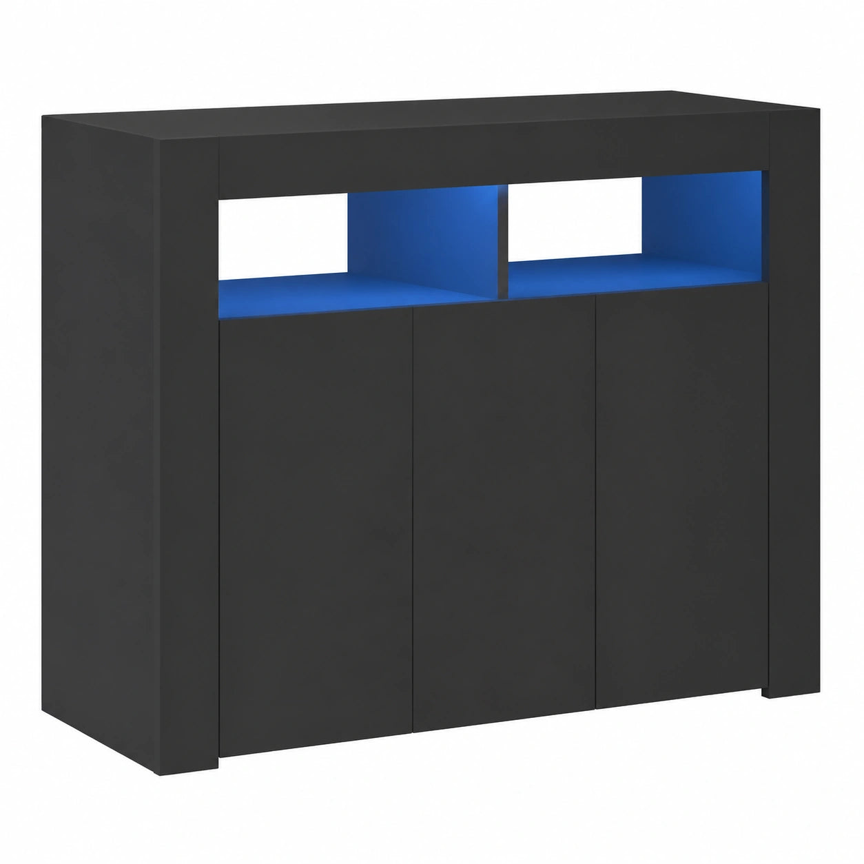 Moderner Schwarz Sideboard mit LED-Beleuchtung, Multifunktionale Kommode 80x35x75 cm