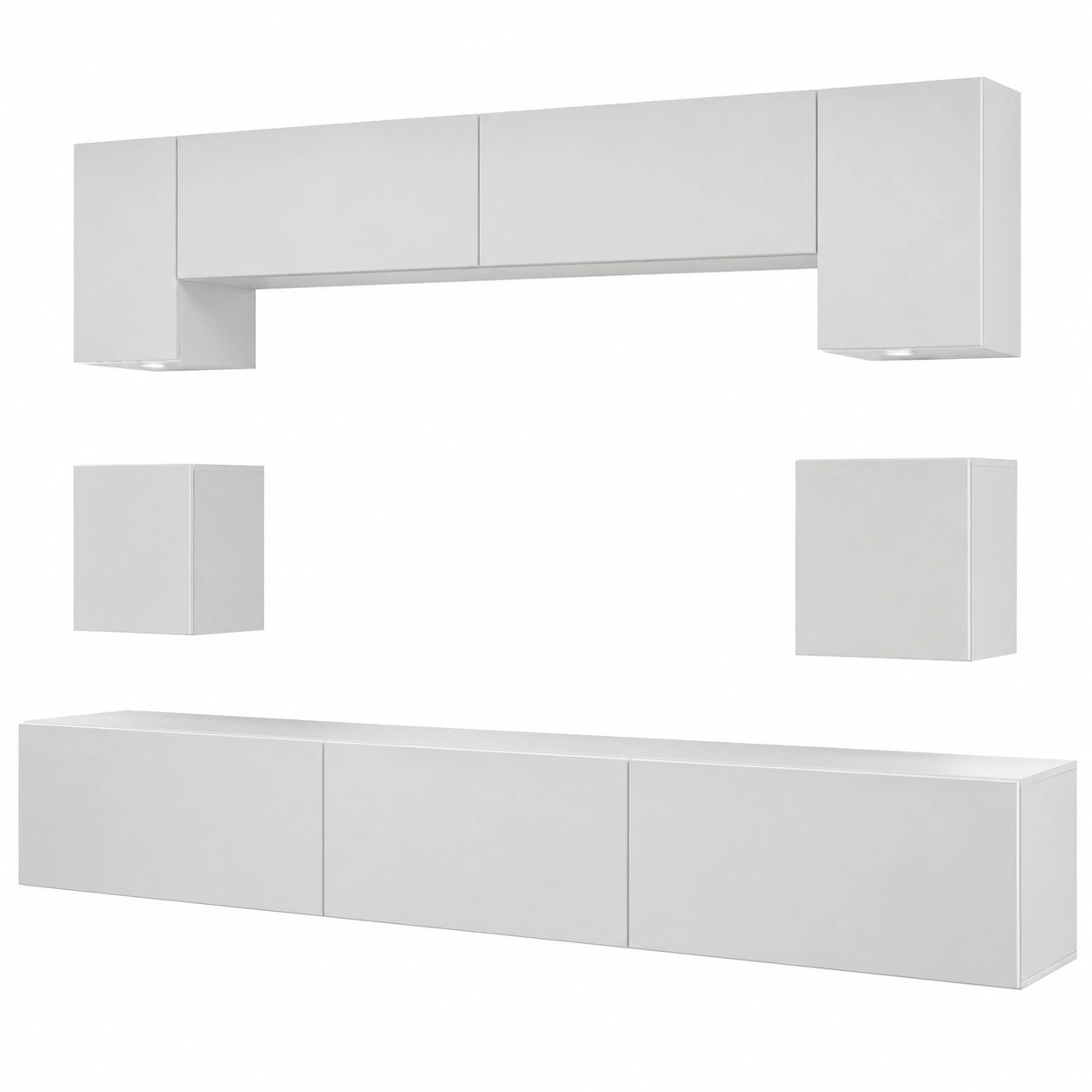 Furnitech NOWARA AN1 Wohnwand mit Mediawand und Wandschrank, Matt Weiß