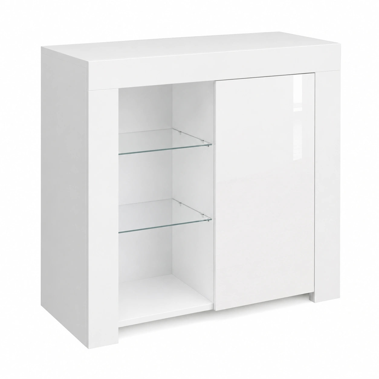 Modernes Sideboard mit LED-Beleuchtung, Hochglanz Weiß, Farbwechsel, 75x83x35cm