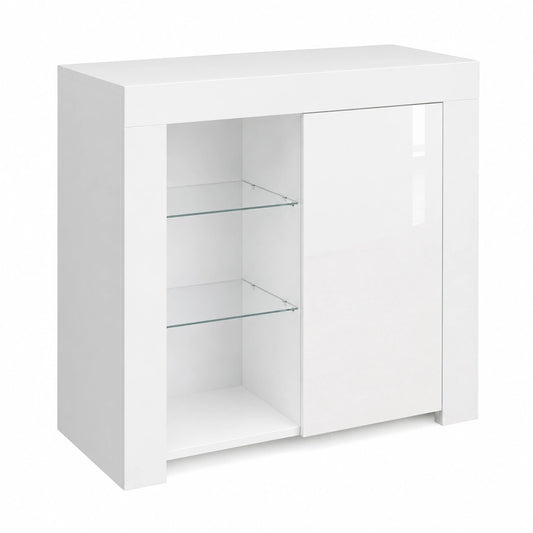 Modernes Sideboard mit LED-Beleuchtung, Hochglanz Weiß, Farbwechsel, 75x83x35cm