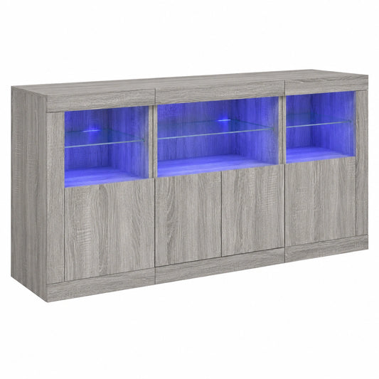 Moderner Sideboard mit LED, Graues Sonoma Highboard mit viel Stauraum