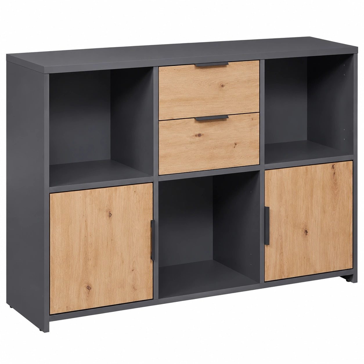 Inter Link - Moderne Kommode mit Türen und Schubladen - Sideboard für Wohn- und Schlafzimmer - Eiche Artisan - Anthrazit - Langlebiges Holzdesign