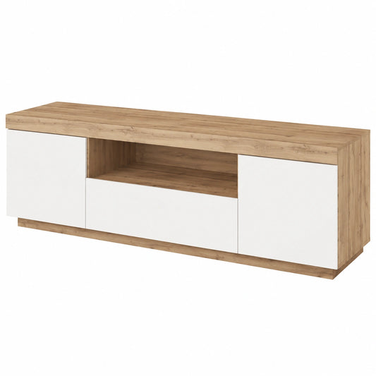 Moderner Lookway TV-Schrank Yoshi mit schwarzer oder weißer Front, Korpus in Wotan Eiche, 170x49x42 cm