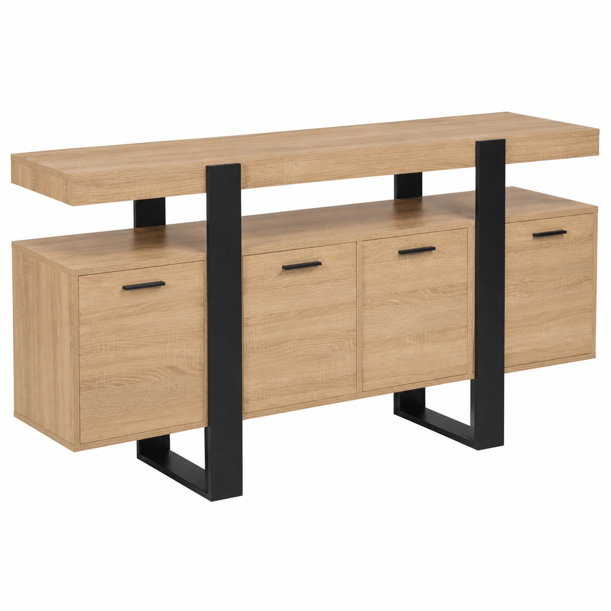 IDMarket - TV-Lowboard Phoenix XXL, 160 cm, Holz und Schwarz, 4 Türen