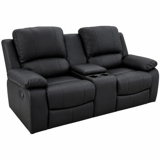 Invicta Interieur Kinosessel-Set für Zwei, Schwarz, mit Getränkehalter und Liegefunktion, 190 cm