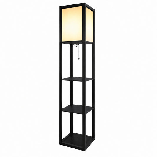 Holz-Stehlampe mit Regal, 3 Farbmodi 3000-5000K, Retro Beleuchtung für Wohnzimmer, Schlafzimmer und Büro