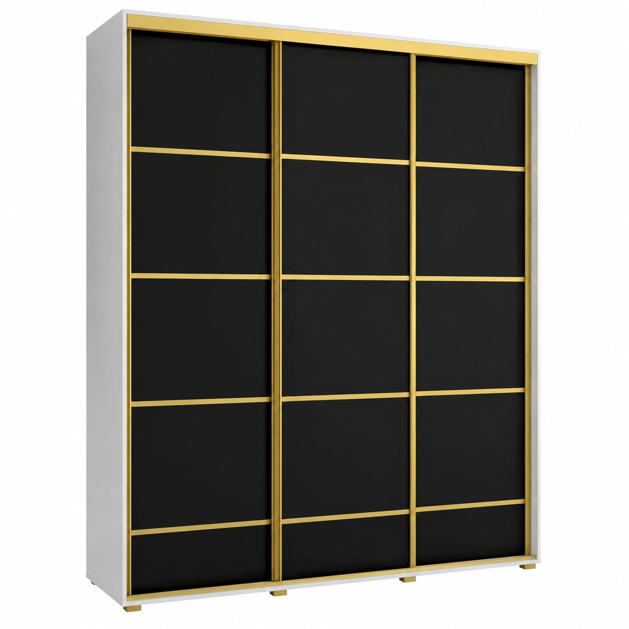 Moderner Kleiderschrank mit Schiebetüren – Cannes 4 Design, 205x200x60 cm, Weiß/Schwarz/Gold