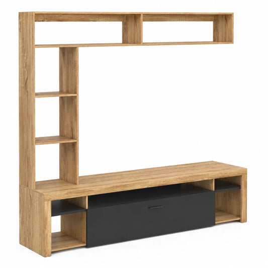 IDMarket - TV-Möbelset mit Regalen MALO, Holz und Schwarz, 170 cm