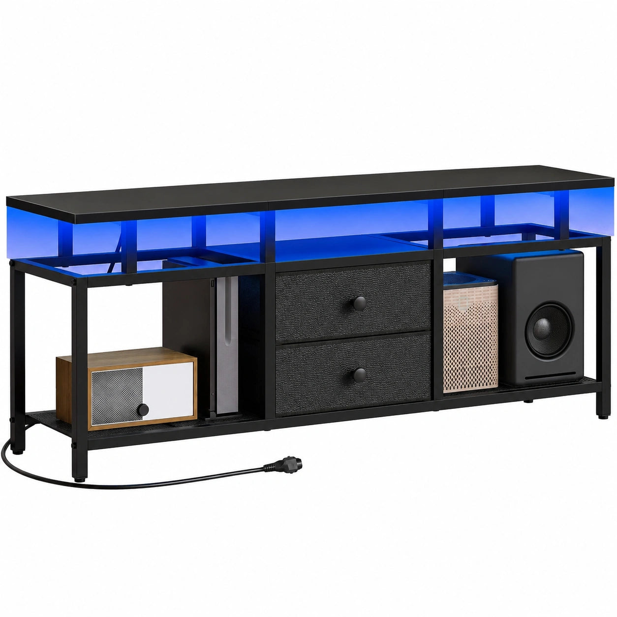Moderner TV-Schrank mit LED-Beleuchtung und Ladestation, für Fernseher bis 45 Zoll, Schwarz