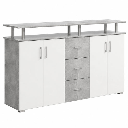 Moderner Beton-Optik Highboard mit Schubladen und großzügigem Stauraum - Weiß, 178 x 90 x 38 cm