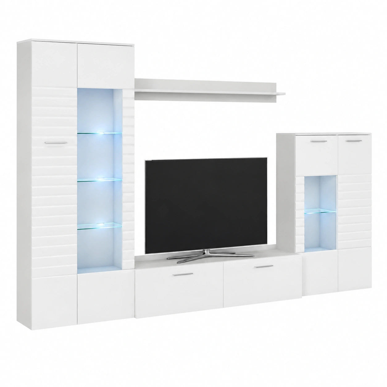 Moderne Wohnwand-Set Weiß mit LED-Licht 320x194x44 cm