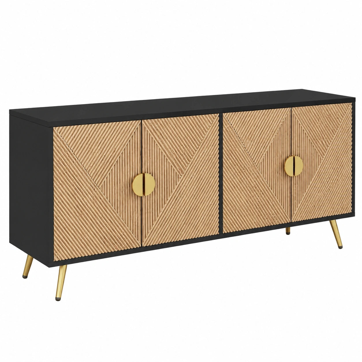 Moderne Anrichte mit 4 Türen, 160cm, Goldene Griffe und Hochglanzbeine