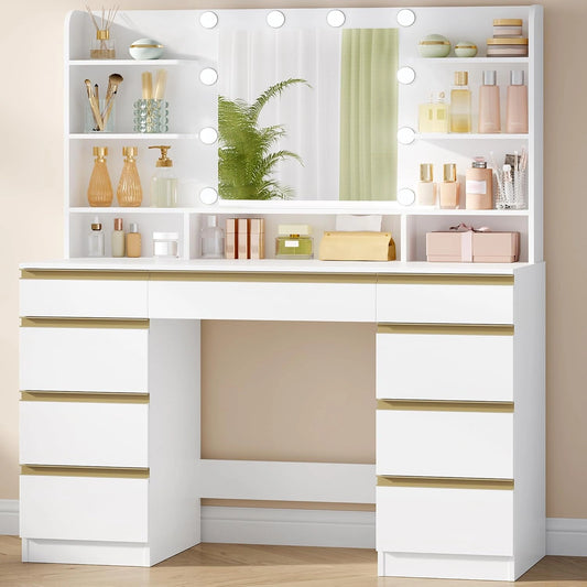 Tavolo da trucco Hzuaneri, bianco e oro