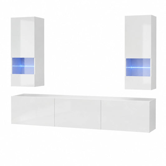 Moderne Wohnzimmermöbel mit LED-Beleuchtung, 16 Farben, Hängeschrank und TV-Schrank