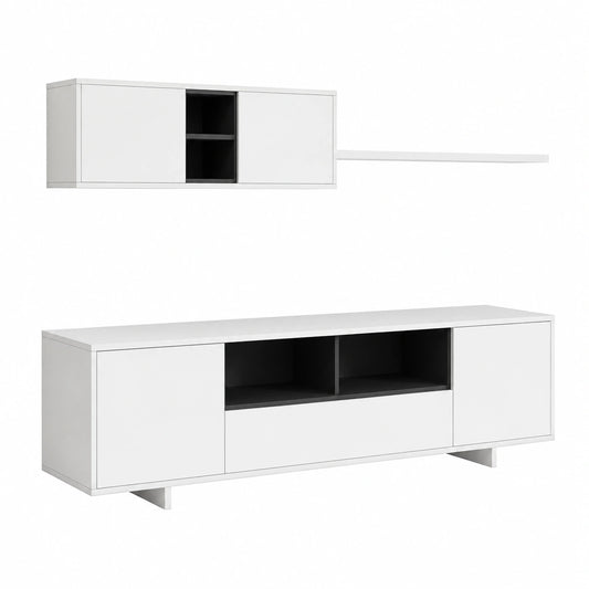 Modernes TV-Wandregal mit Stauraum, Weiß, 200 x 41 x 46 cm