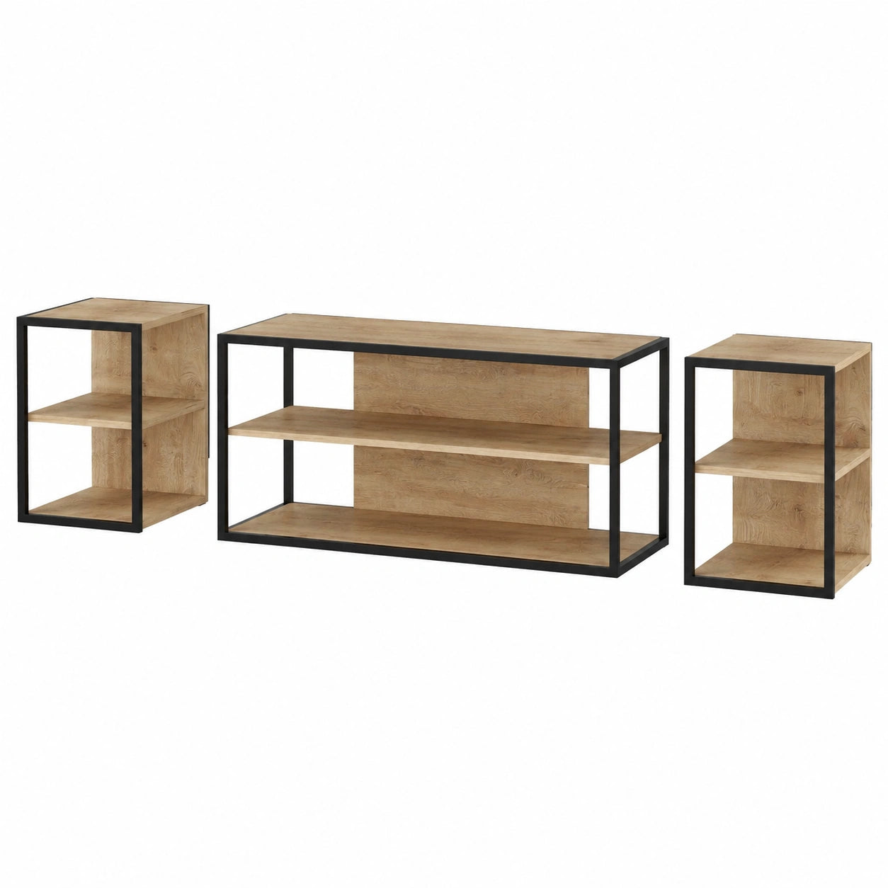 Moderner TV-Schrank für Fernseher bis 43 Zoll, 3-teiliges Set mit Ablagen, Eckdesign aus Metall und Holz für Wohnzimmer