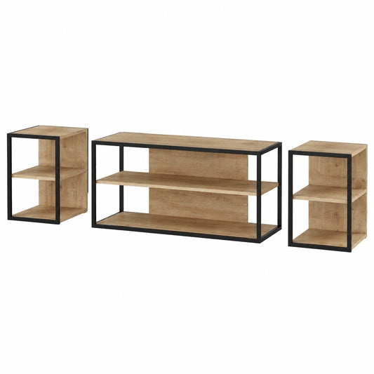 Moderner TV-Schrank für Fernseher bis 43 Zoll, 3-teiliges Set mit Ablagen, Eckdesign aus Metall und Holz für Wohnzimmer