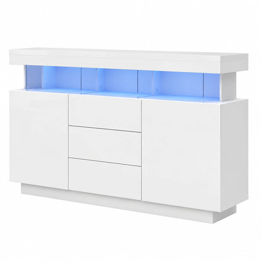 Moderner Hochglanz-Sideboard mit LED-Beleuchtung, Weiß, 140x35x80cm