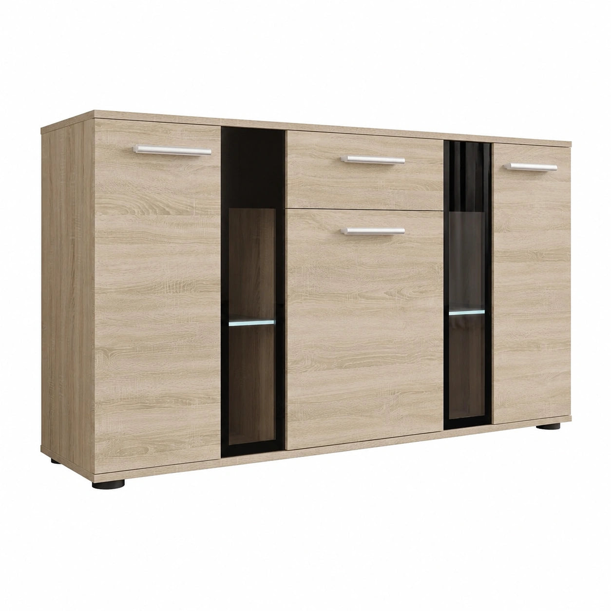 Elegantes Highboard Salsa mit LED-Beleuchtung, Sonoma Eiche, Naturtöne
