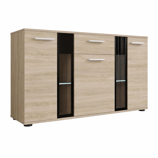 Elegantes Highboard Salsa mit LED-Beleuchtung, Sonoma Eiche, Naturtöne