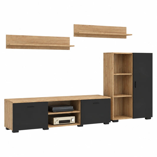 Moderner Wohnwand-Set Chopin 4-teilig in Artisan Eiche und Schwarz
