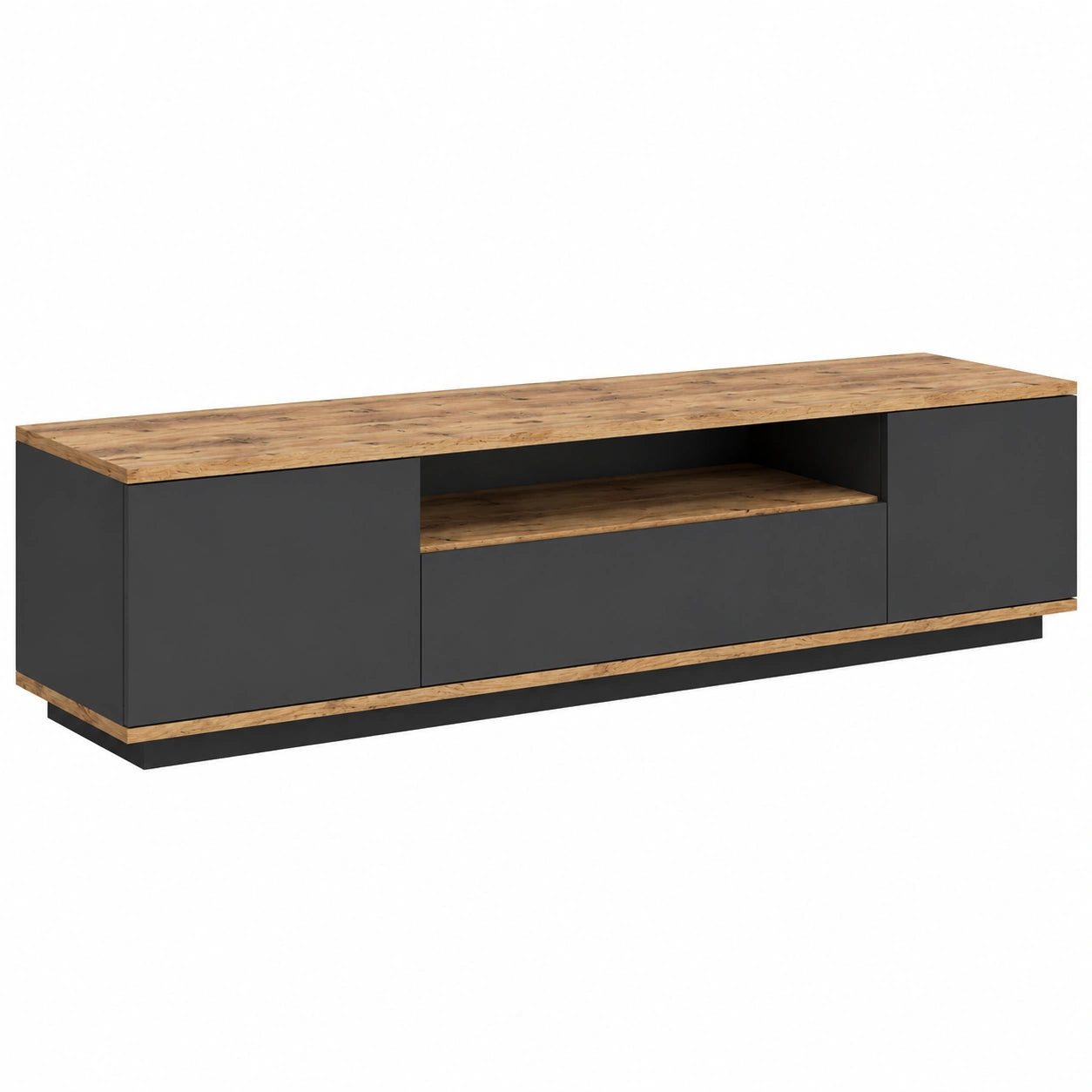 Dmora Fernsehtisch Sinope, modernes TV-Board für Ihr Wohnzimmer, 180x45x45 cm, Eiche und Anthrazit