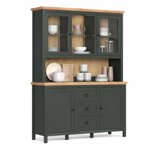 Wohnzimmer-Set Stanton in Tannengrün und Eichenoptik, hochwertiges Holzdesign