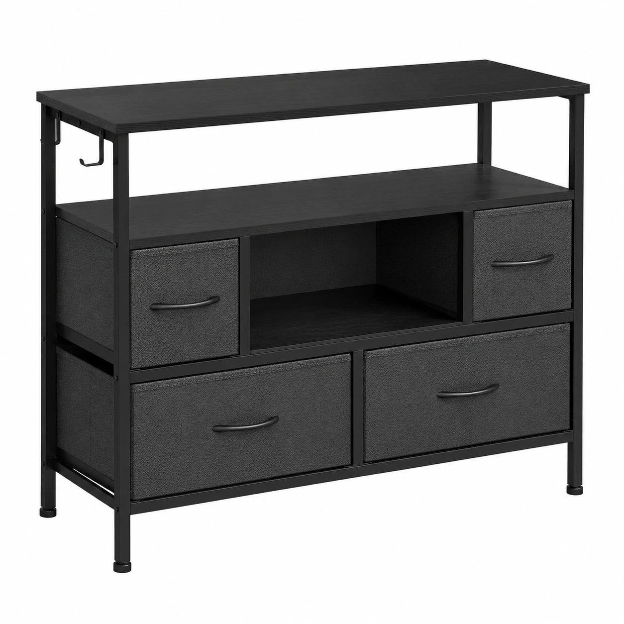 YITAHOME Dunkelgraue Kommode mit LED & Steckdose, 4 Schubladen & 2 Haken, geeignet für Fernseher bis 32 Zoll, ideal für Schlafzimmer & Wohnzimmer